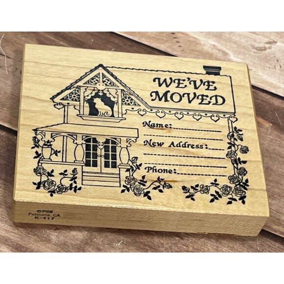 PSX K-417 WE'VE MOVED WOOD MOUNTED RUBBER STAMP HOUSE ADDRESS CHANGE POSTCARD - Picture 1 of 4